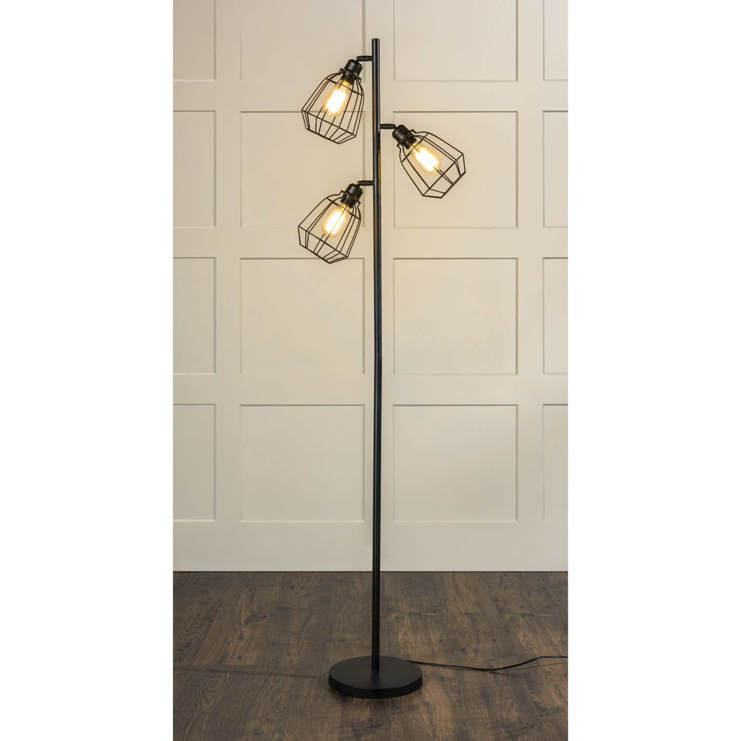 Industrial Three Cage Floor Lamp With Bulbs throughout size 1500 X 1500
