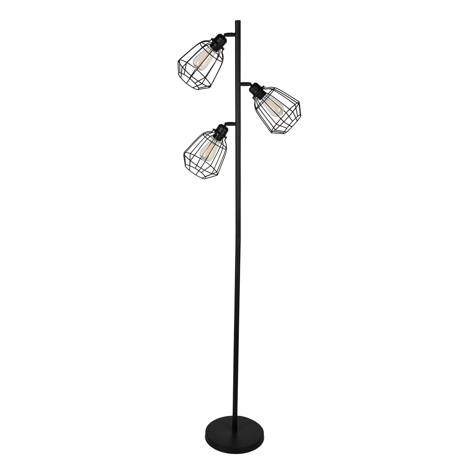 Industrial Three Cage Floor Lamp With Bulbs within size 1500 X 1500
