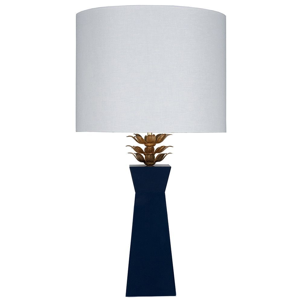 Lacquer Table Lamp With Gold Leaf Blossom Detail Navy for size 1000 X 1000