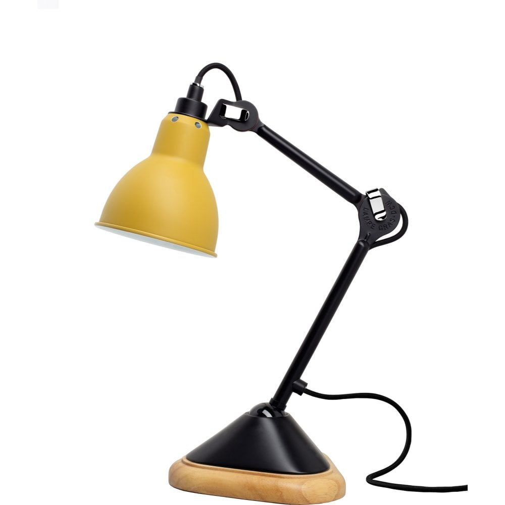 Lampe Gras Triangular Matte Black And Wooden Desk Lamp With Round Yellow Shade for size 1000 X 1000