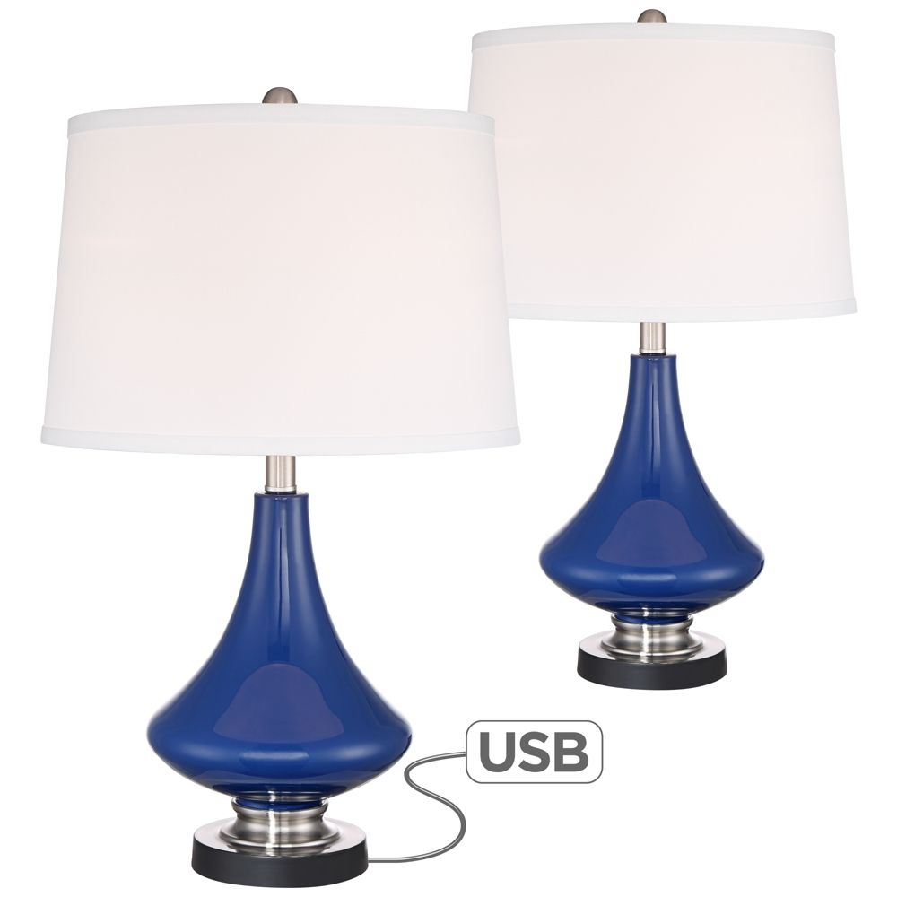Lapis Blue Glass Accent Table Lamp With Usb Port Set Of 2 intended for dimensions 1000 X 1000