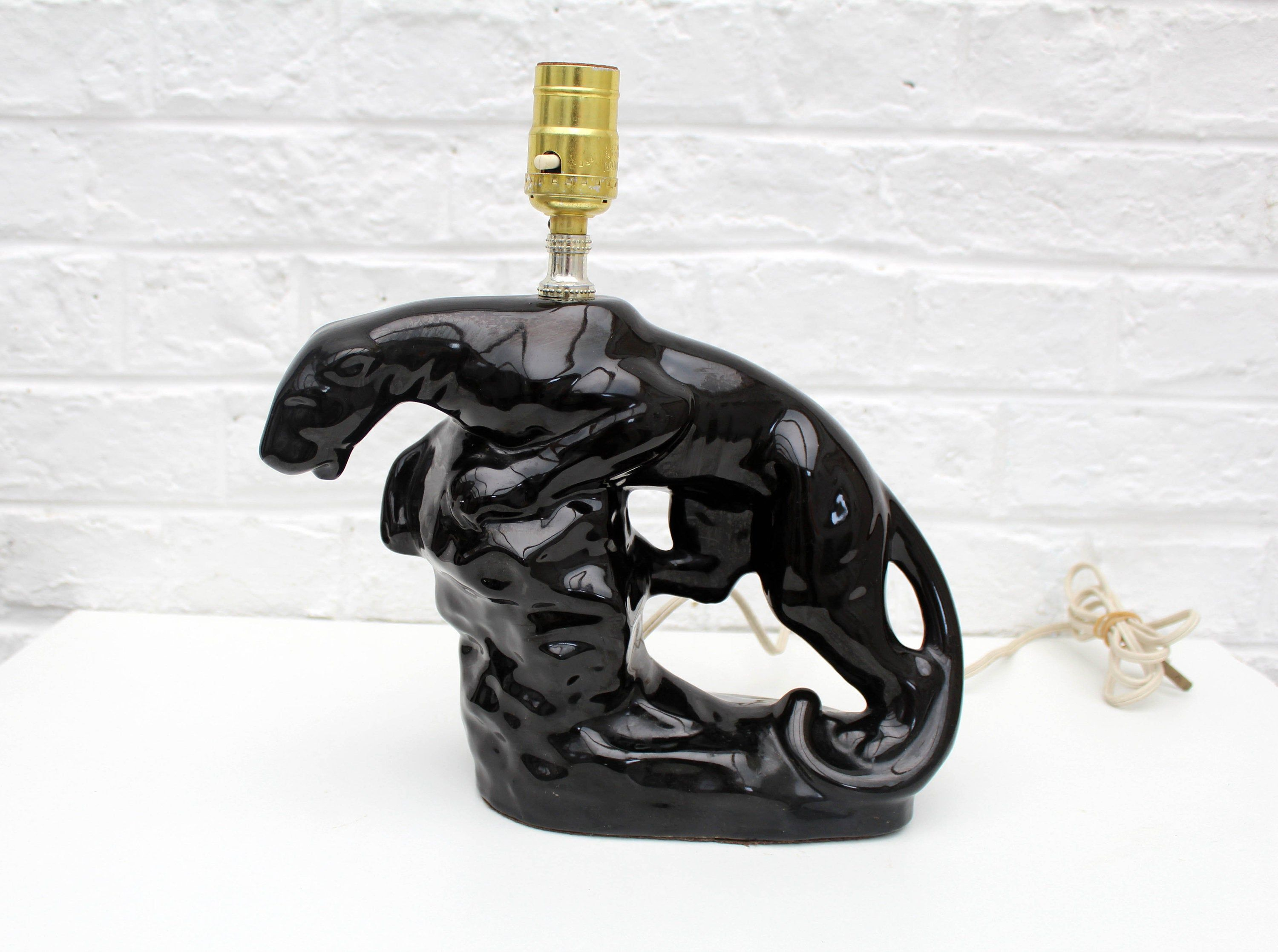 Large Vintage Mid Century Ceramic Black Panther Lamp in size 3000 X 2236