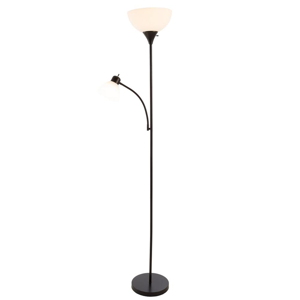 Lavish Home 77 In Black Torchiere Floor Lamp With Reading Light And Heat Resistant Shade within measurements 1000 X 1000