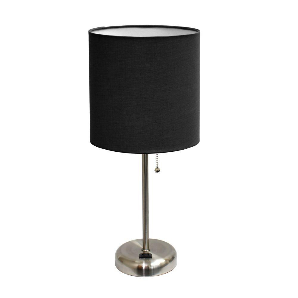 Limelights 195 In Brushed Steel Stick Table Lamp With Charging Outlet Base throughout dimensions 1000 X 1000