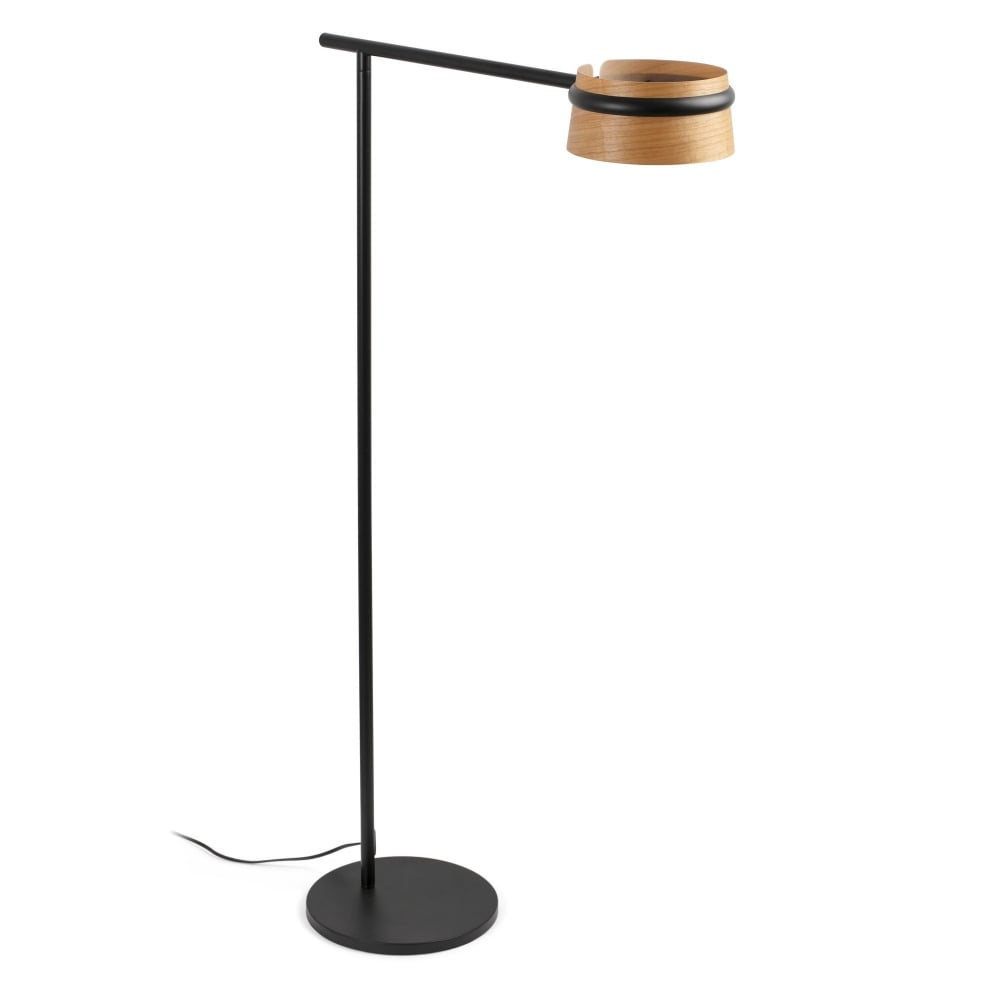Loop Led Floor Lamp In Black With Round Wooden Shade regarding sizing 1000 X 1000