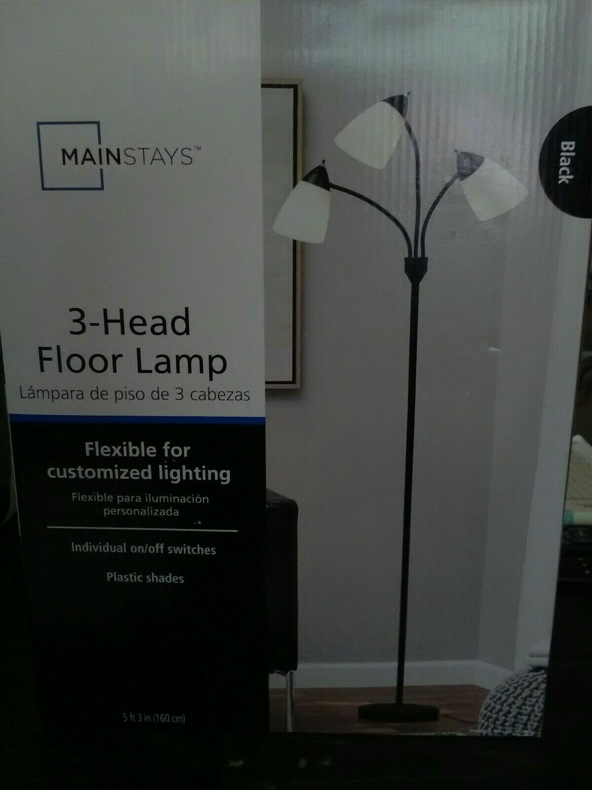 Mainstay 3 Head Floor Lamp 5ft 3in New In Box with regard to size 1200 X 1600