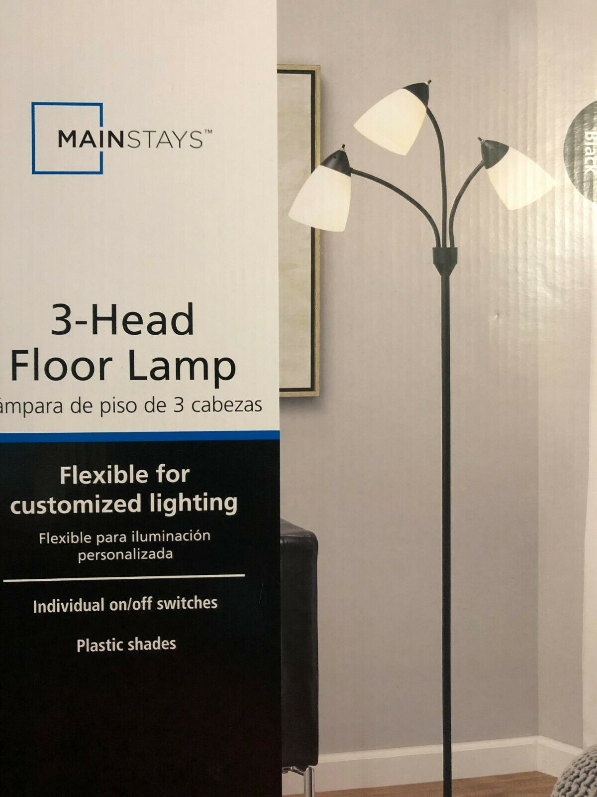 Mainstays 3 Head Floor Lamp Black 5ft 6 In intended for size 1200 X 1600