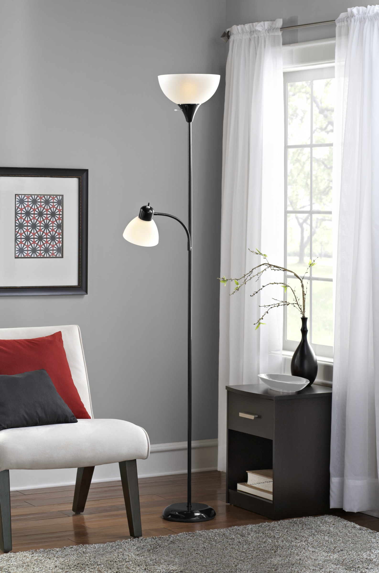 Mainstays Black Floor Lamp With Reading Light And Cfl Bulbs within measurements 1586 X 2400