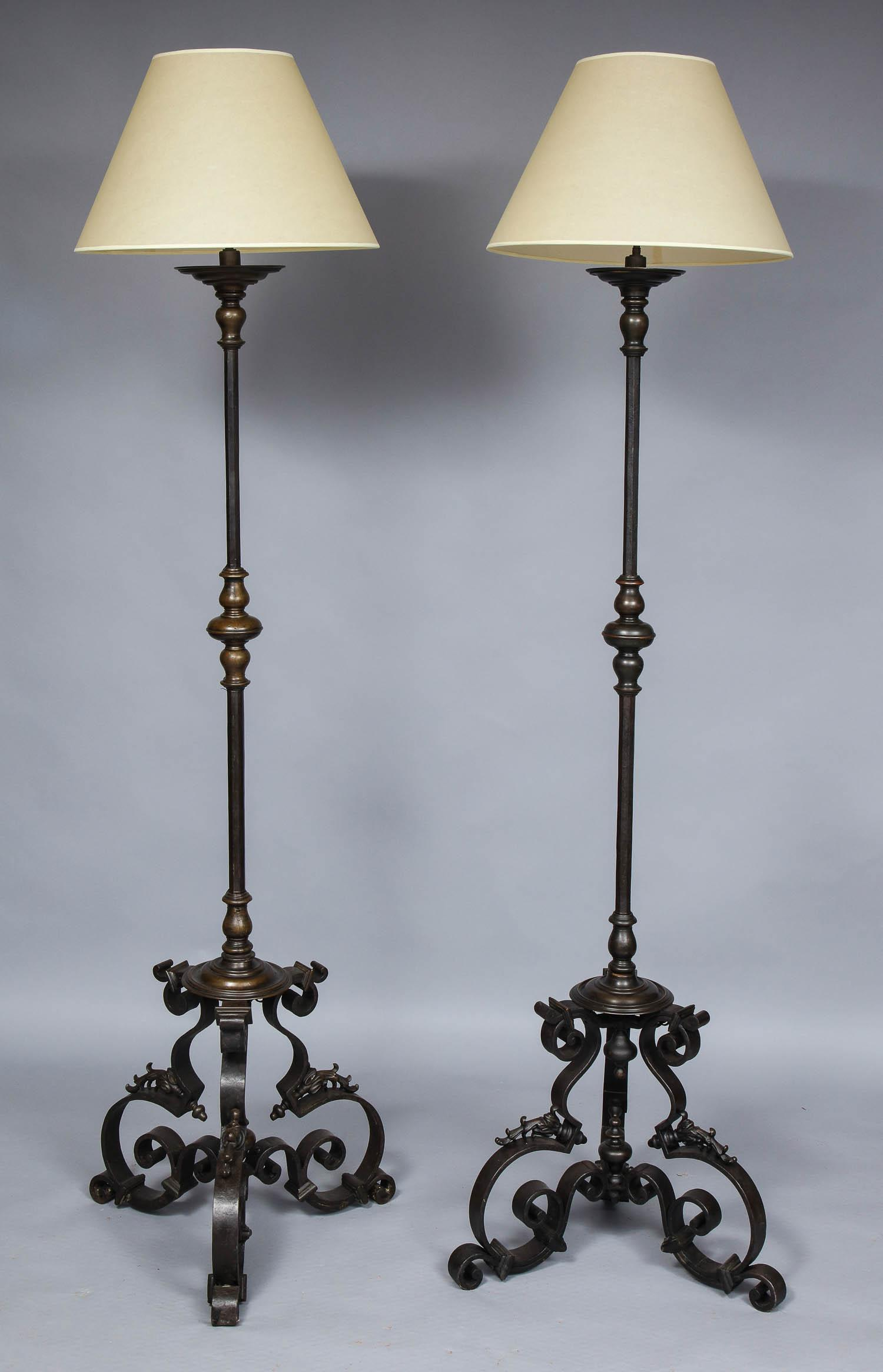 Massive Pair Of Wrought Iron And Bronze Floor Lamps intended for size 1500 X 2328