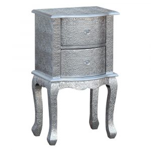 Metallic Silver Embossed 2 Drawer Bedside Lamp Table Crystal Knob T7684 S Buru within sizing 1000 X 1000