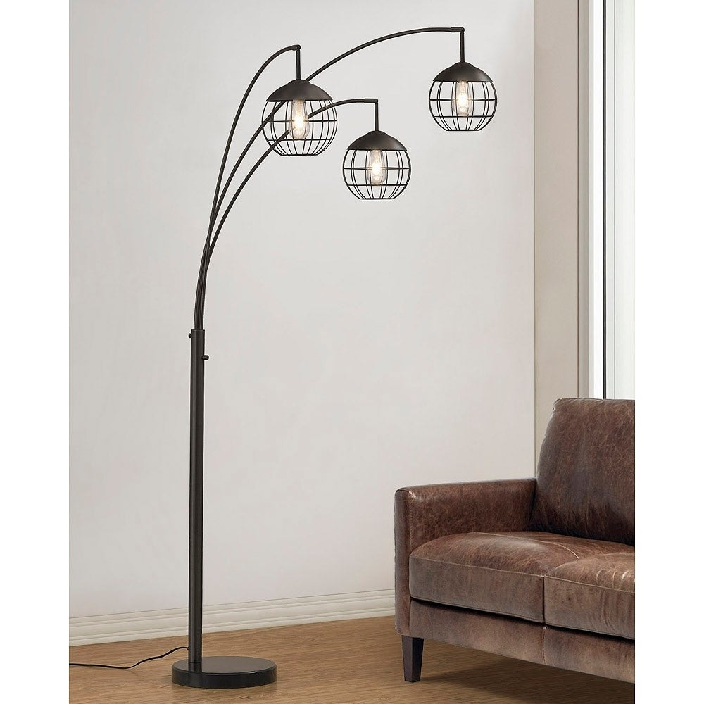 Metro 3 Light Wire Shades Led Dimmable Arch Floor Lamp With Led Edison Bulbs Dark Bronze Finish inside measurements 1000 X 1000