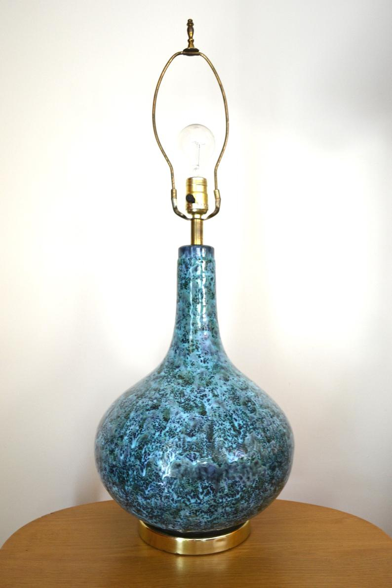 Mid Century Modern Blue Drip Glaze Ceramic Table Lamp regarding proportions 794 X 1191