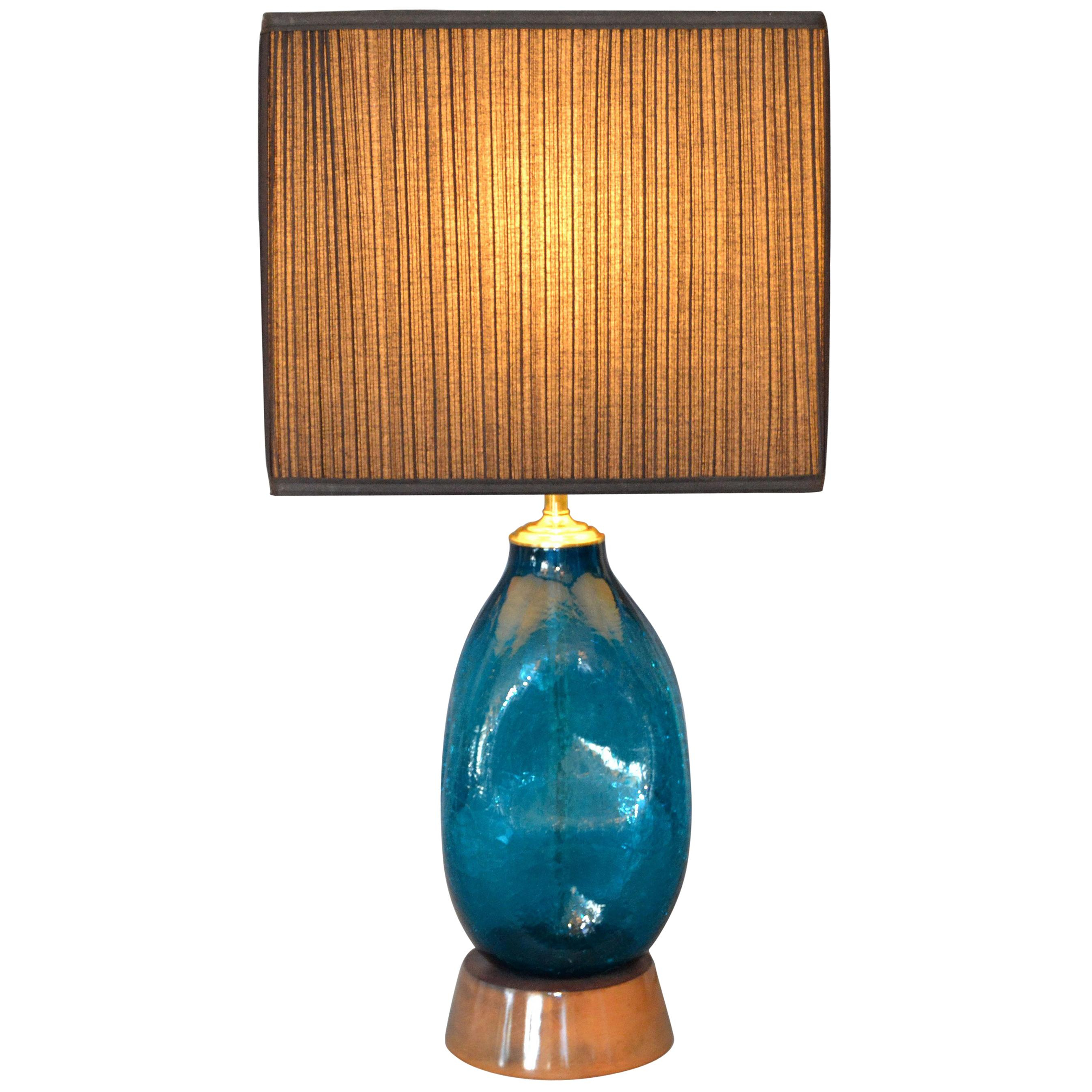 Mid Century Modern Blue Hand Blown Art Glass Table Lamp with size 2691 X 2691