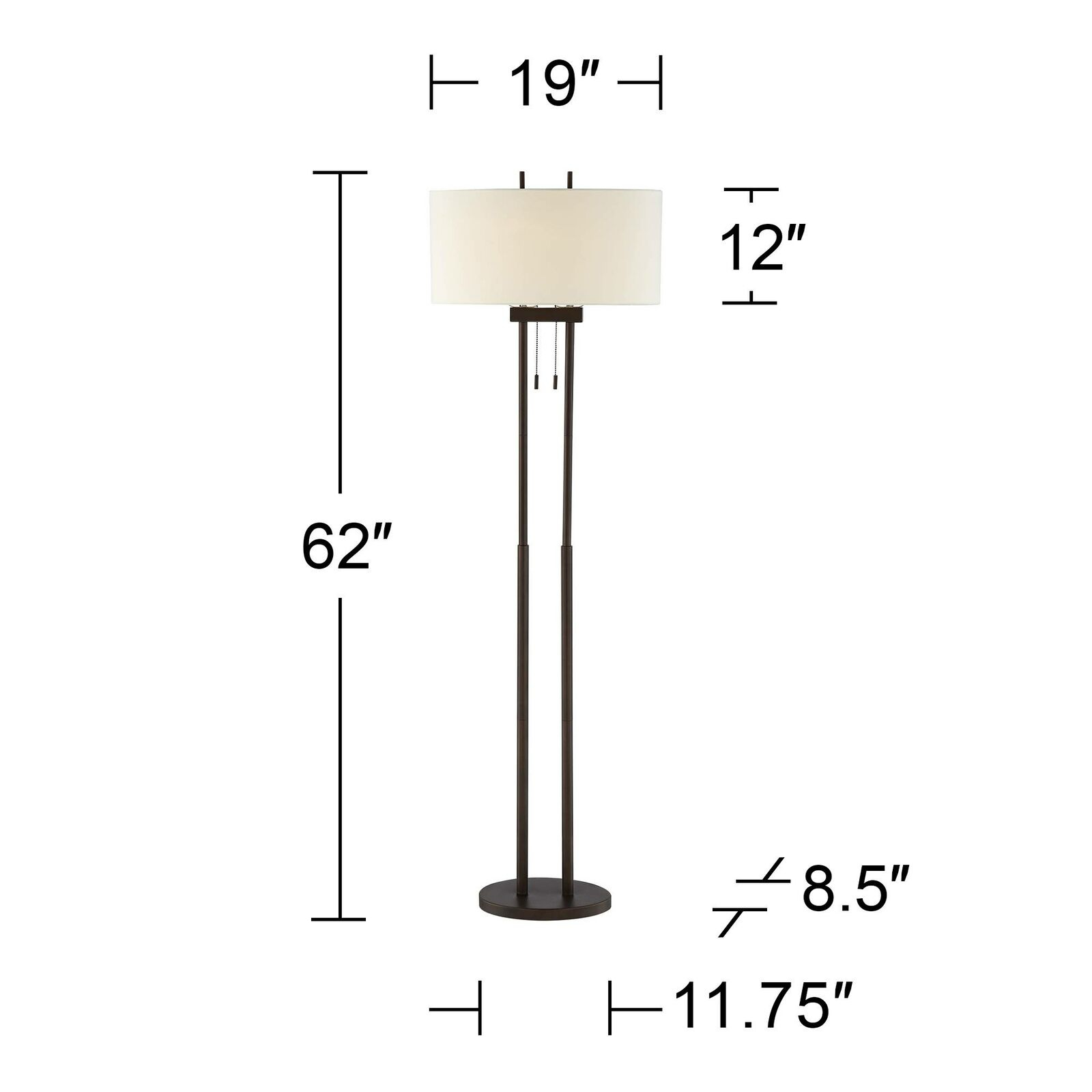 Modern Floor Lamp Twin Pole Oil Rubbed Bronze White Drum Shade For Living Room intended for measurements 1600 X 1600