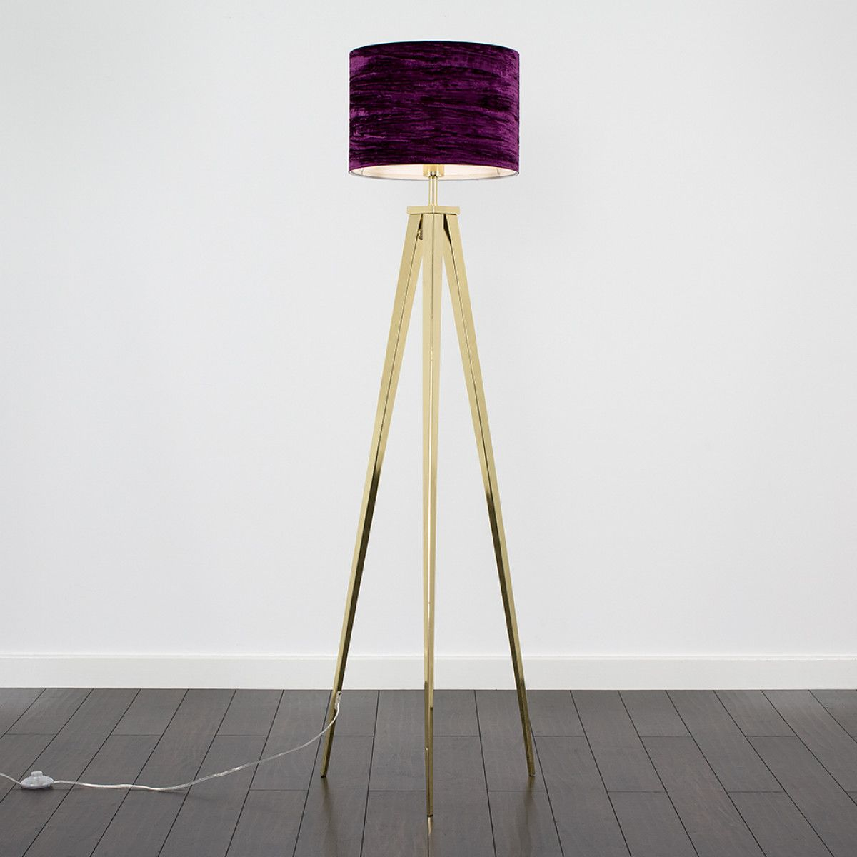 Nero Gold Tripod Floor Lamp With Velvet Shades Purple with size 1200 X 1200