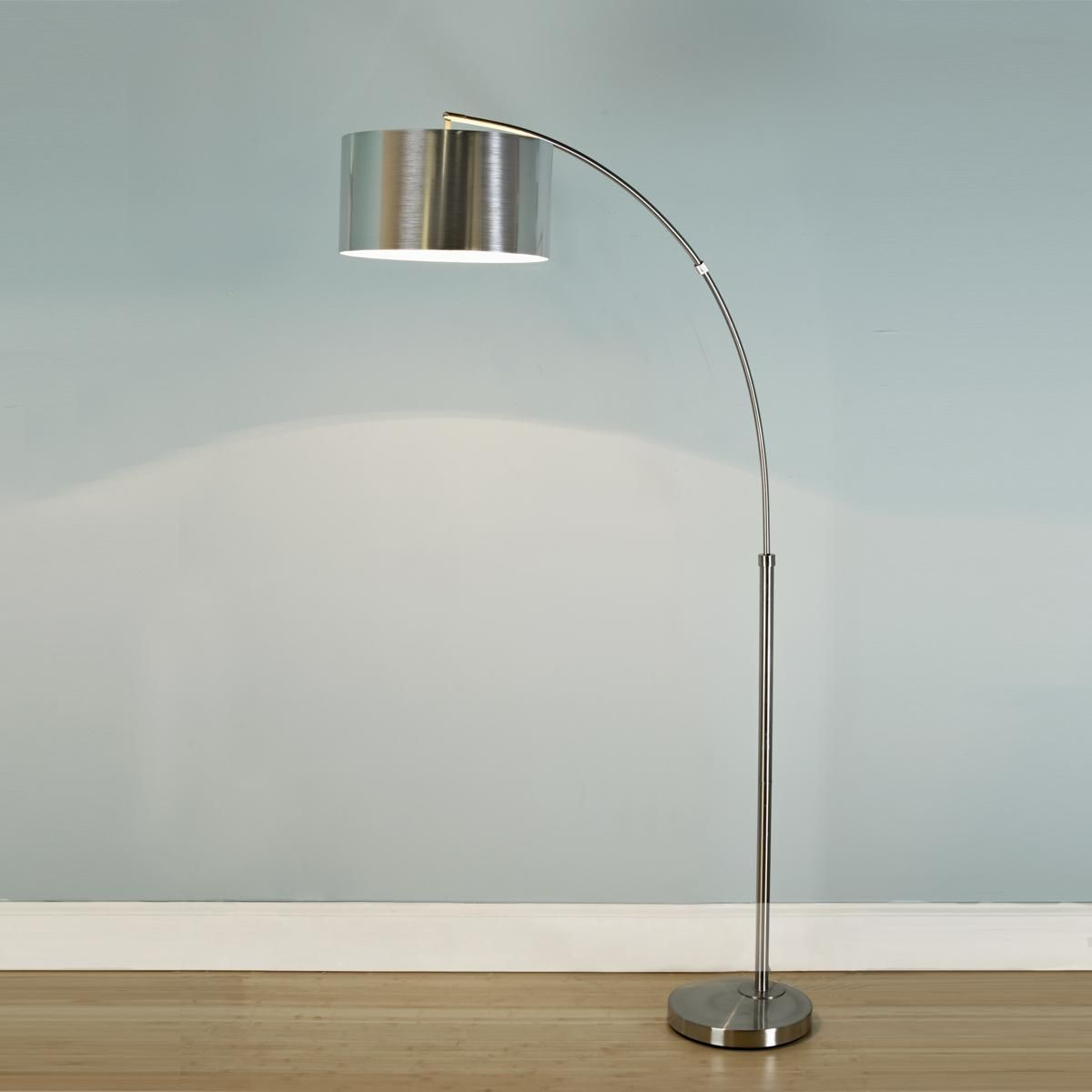 Nickel Arc Floor Lamp With Silver Drum Shade Slick Silver within proportions 1200 X 1200