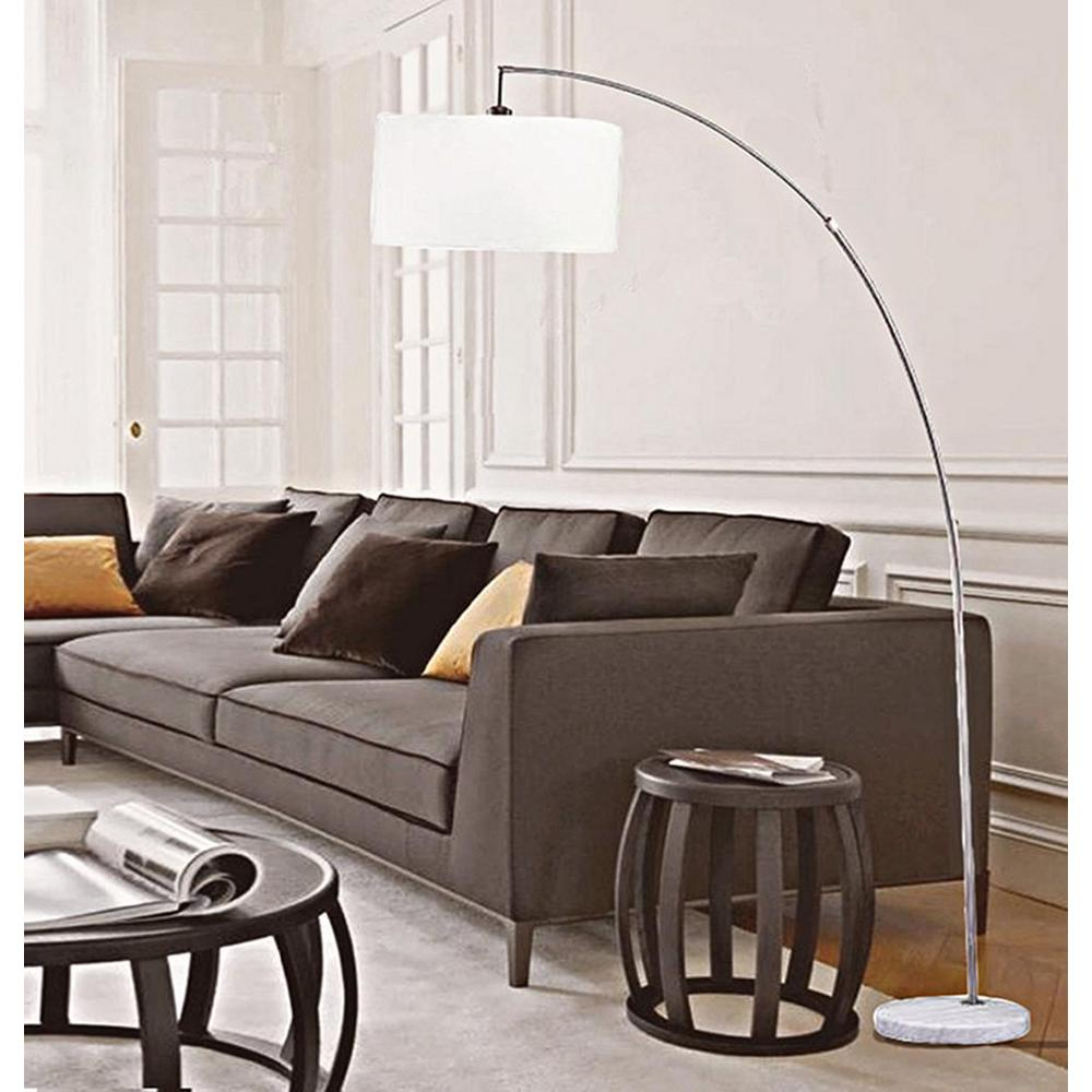 Ore International Allegro 86 In Silver And White Marble Arc Floor Lamp With Linen Shade pertaining to proportions 1000 X 1000