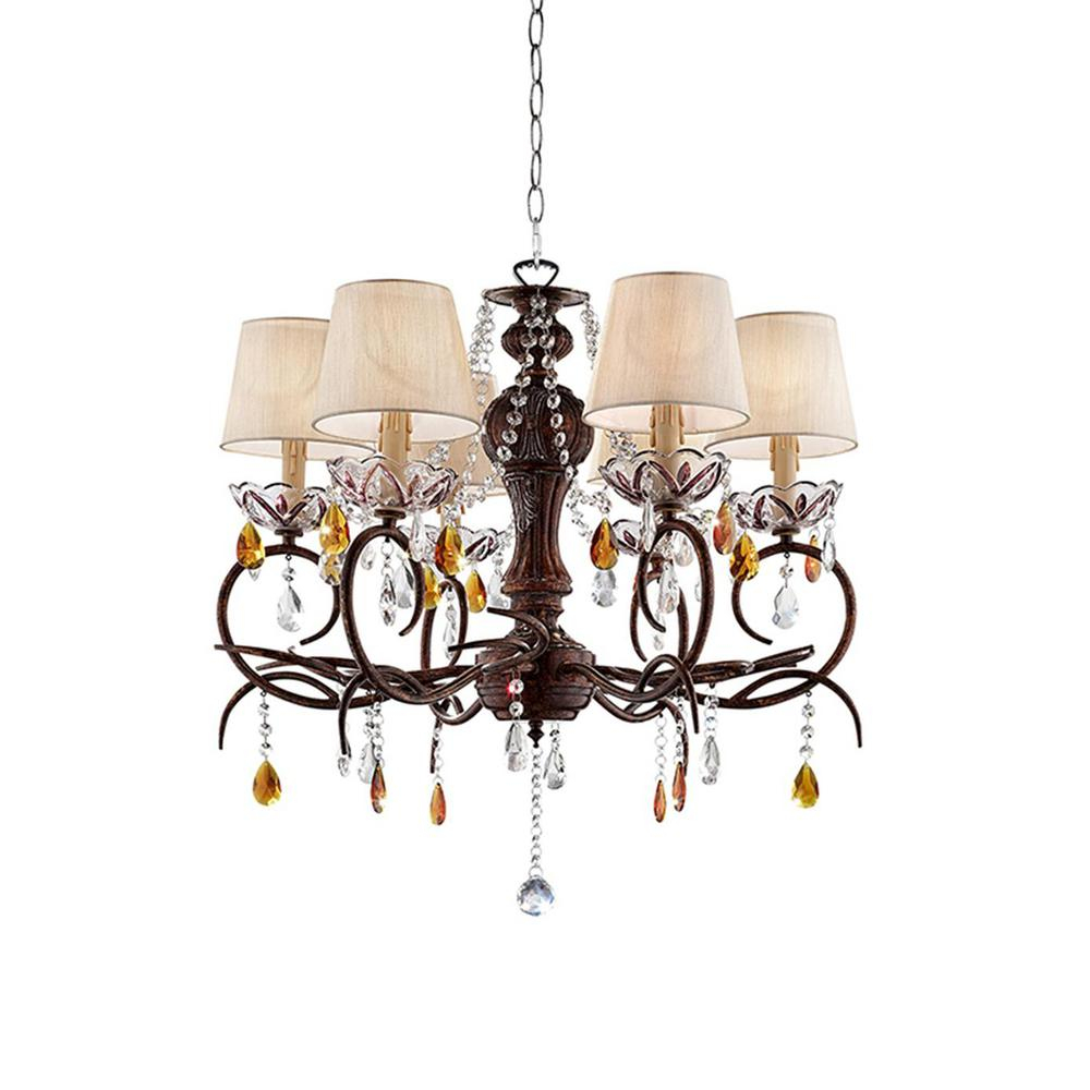 Ore International Magnolia 27 In Bronze And Crystal Ceiling Lamp With Clip On Bell Shades pertaining to proportions 1000 X 1000