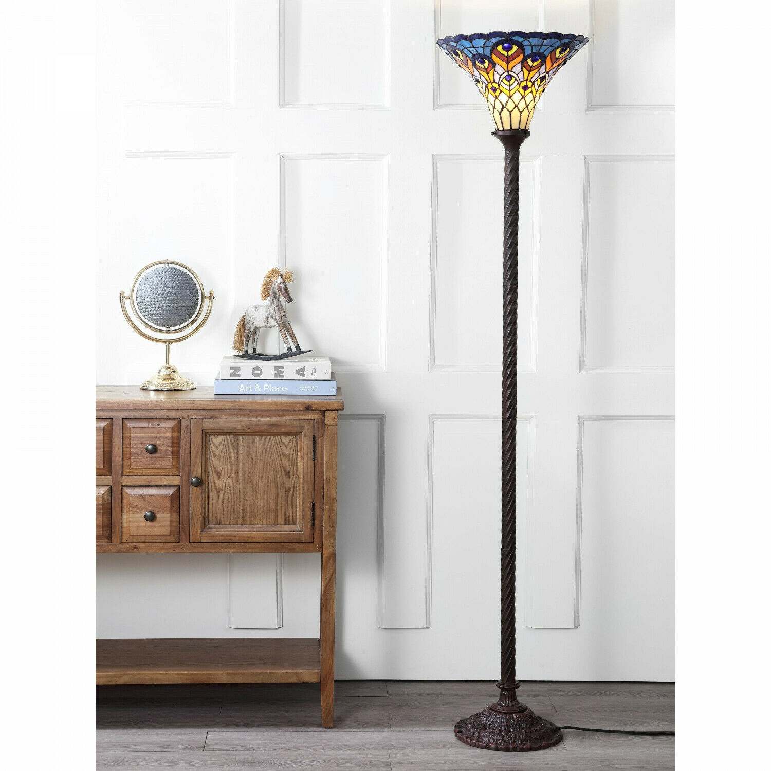 Peacock Tiffany Style 70 Torchiere Led Floor Lamp Bronze Jonathan Y within proportions 1500 X 1500