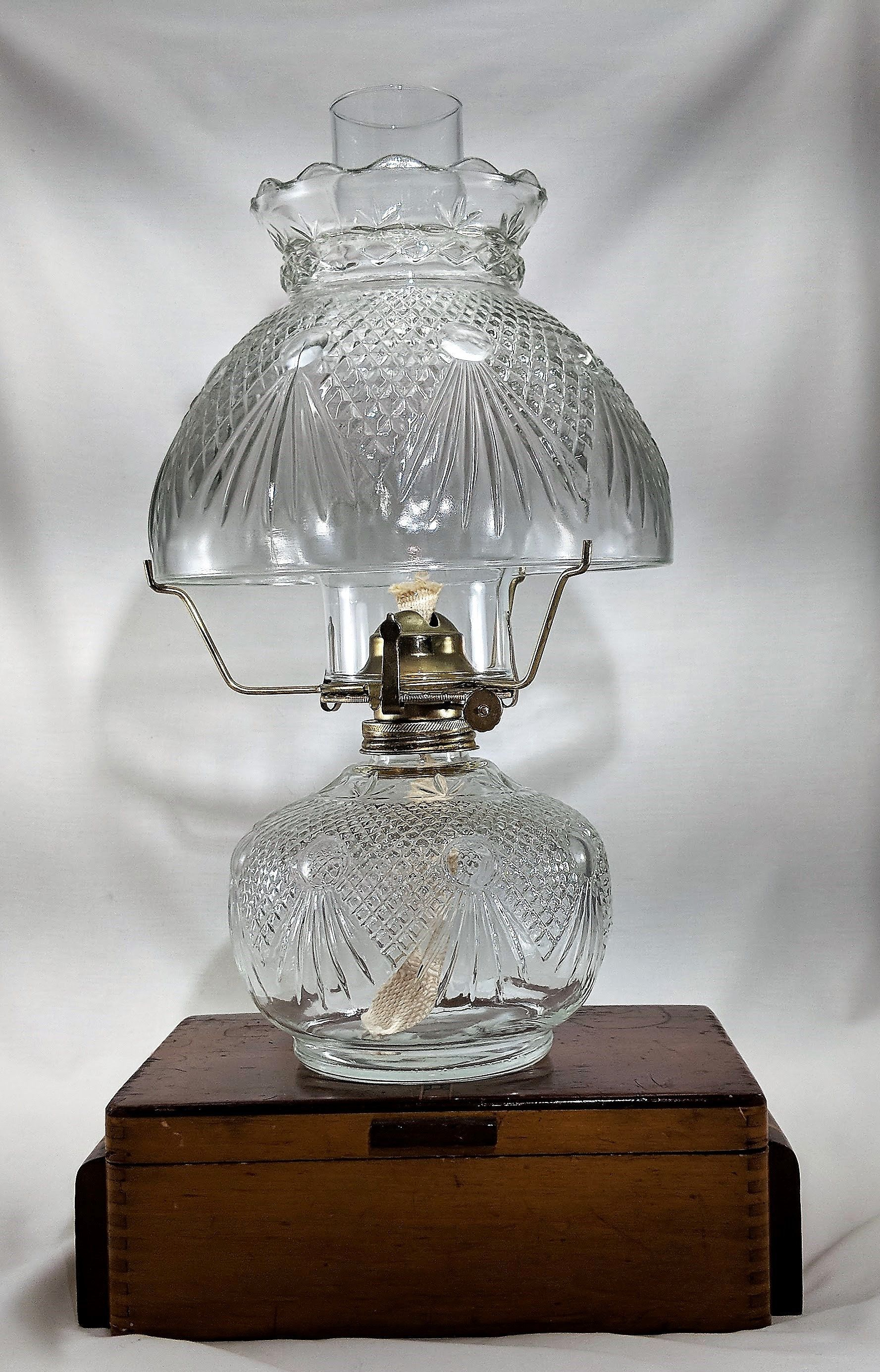 Pressed Glass Oil Lamp Sun Ray Diamond Pattern Vintage for proportions 1777 X 2769