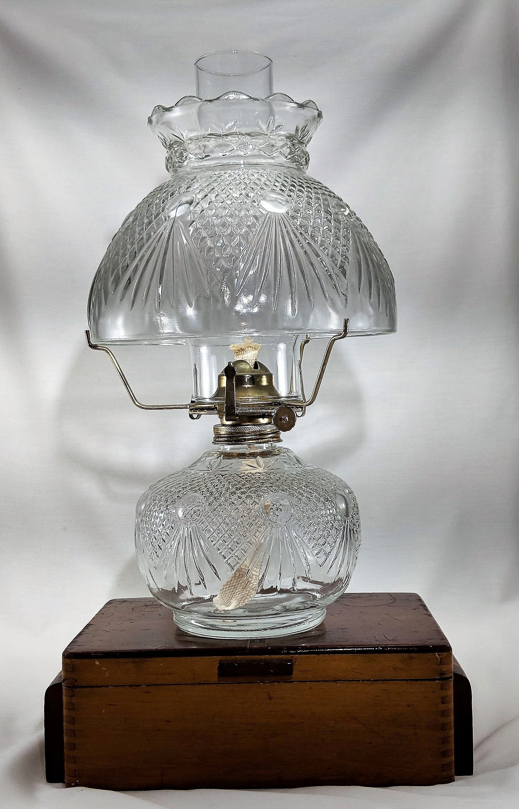 Pressed Glass Oil Lamp Sun Ray Diamond Pattern Vintage inside sizing 1777 X 2769