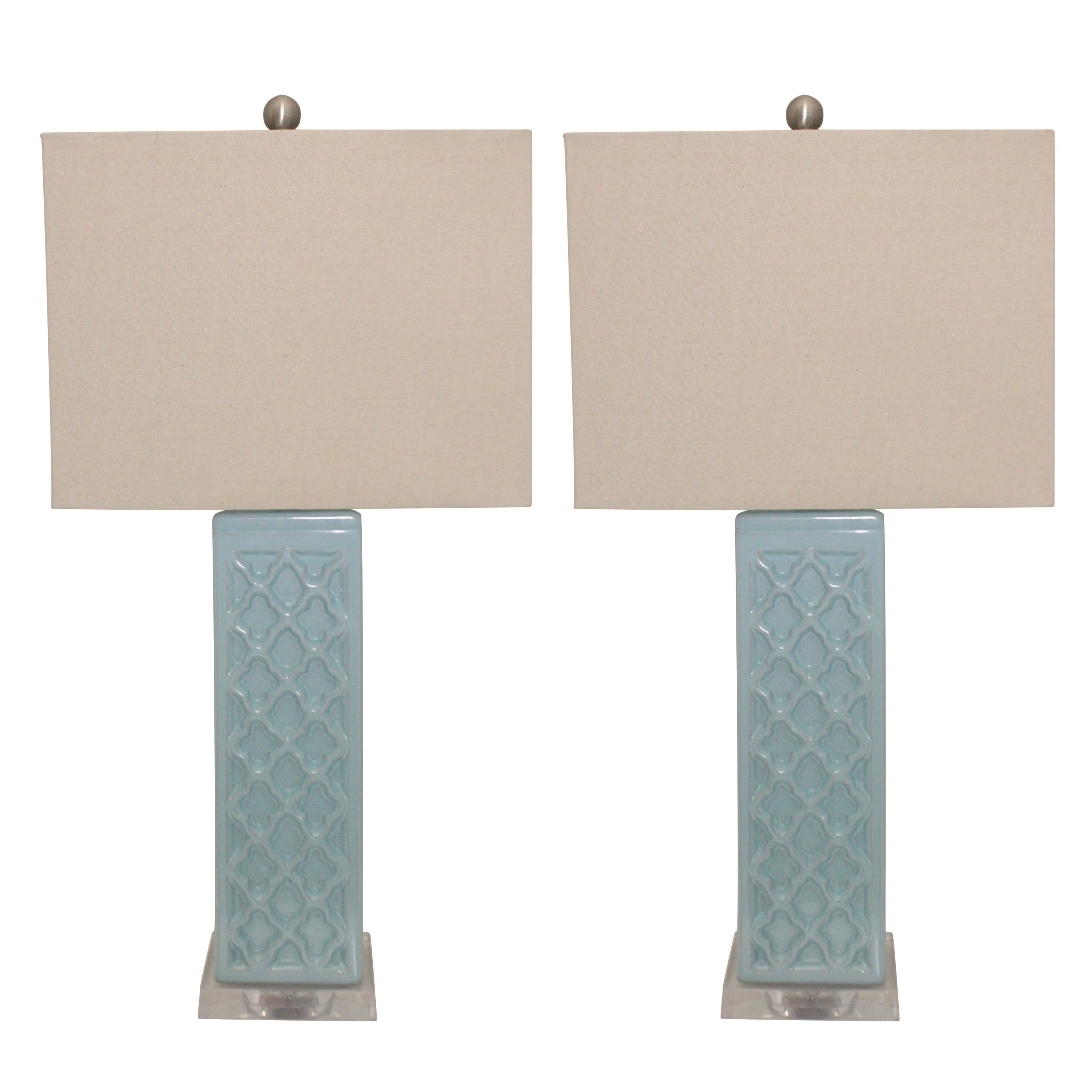 Rectangular Blue Trellis Ceramic Table Lamps Set Of 2 regarding dimensions 3000 X 3000