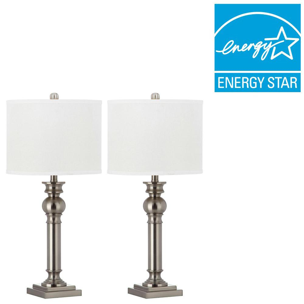 Safavieh Argos Column 2825 In Nickel Table Lamp With Off White Shade Set Of 2 regarding dimensions 1000 X 1000