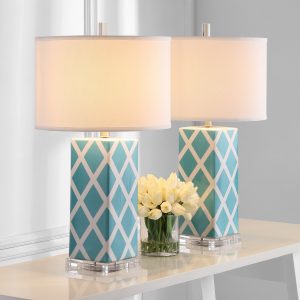 Safavieh Lighting 27 Inch Light Blue Garden Lattice Table Lamp Set Of 2 for measurements 2500 X 2500