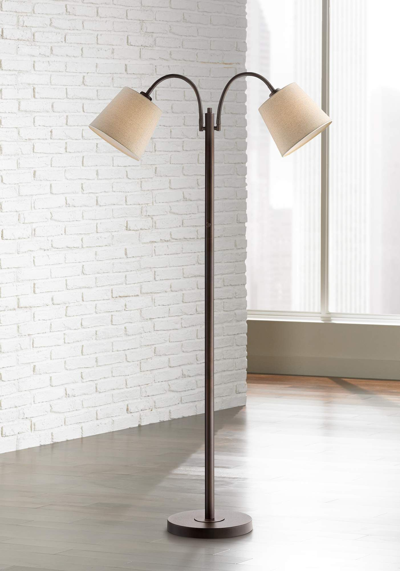 Seneca Bronze Twin Arm Gooseneck Floor Lamp 1y460 Lamps throughout sizing 1403 X 2000