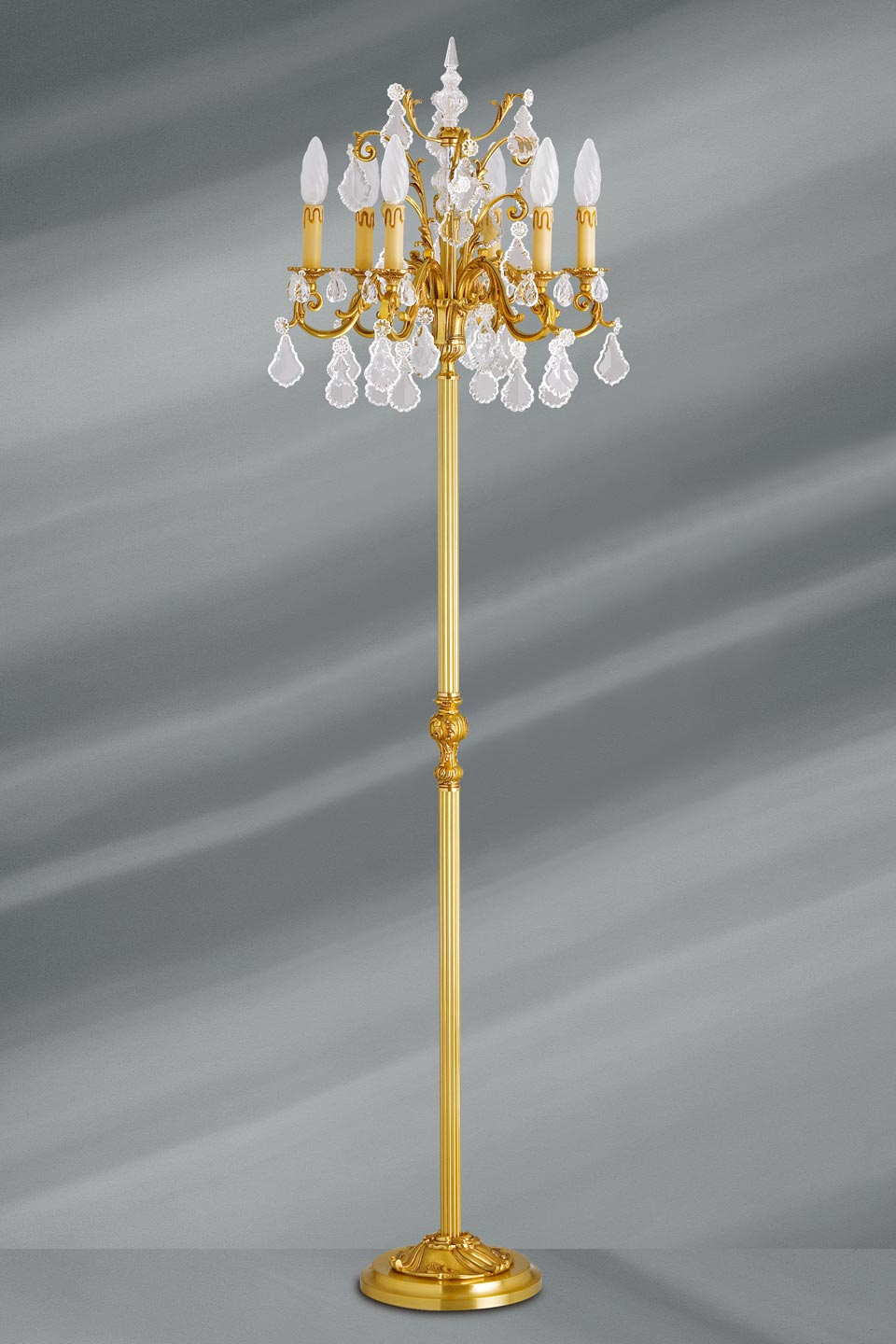 Solid Bronze Patina Old Gold Floor Lamp Cut Crystal Pendants 6 Lights with proportions 960 X 1440