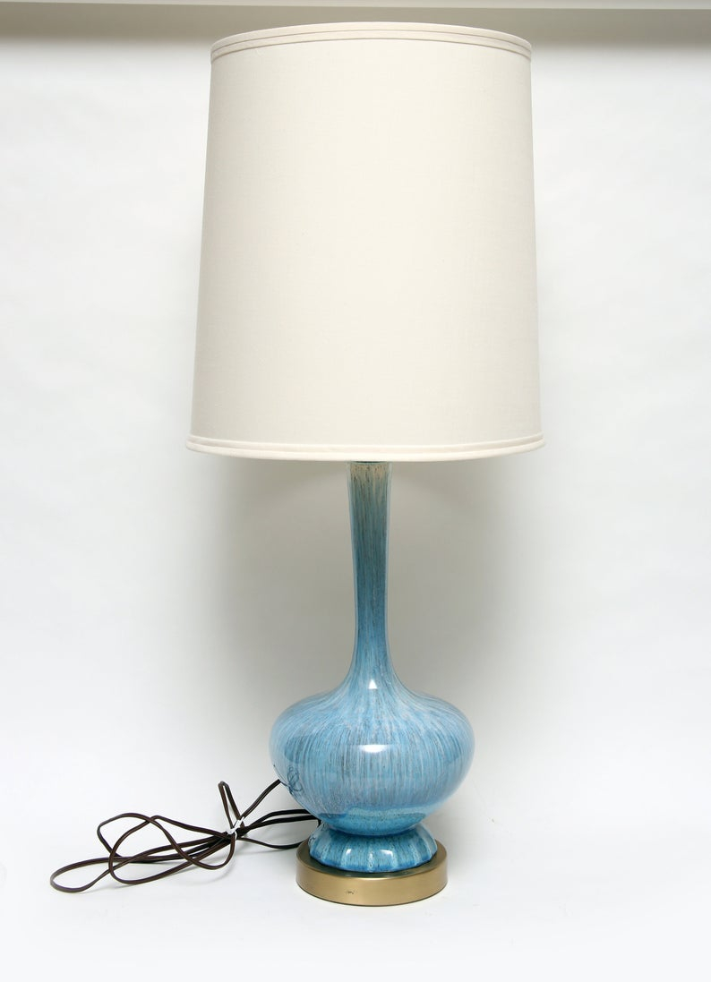 Stunning Mid Century Modern Blue Drip Glaze Table Lamp With Shade 32 inside dimensions 794 X 1097