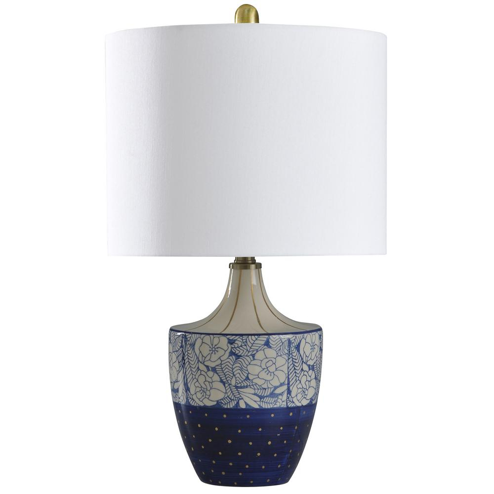 Stylecraft 23 In Creamblue And Gold Table Lamp With Geneva White Hardback Fabric Shade with measurements 1000 X 1000