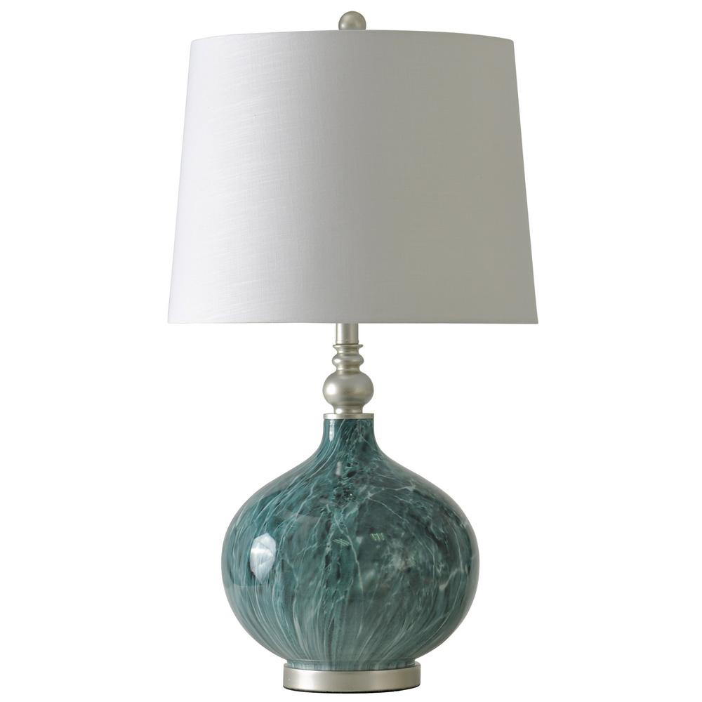 Stylecraft 29 In Blue Marble Table Lamp With White Hardback Fabric Shade regarding size 1000 X 1000
