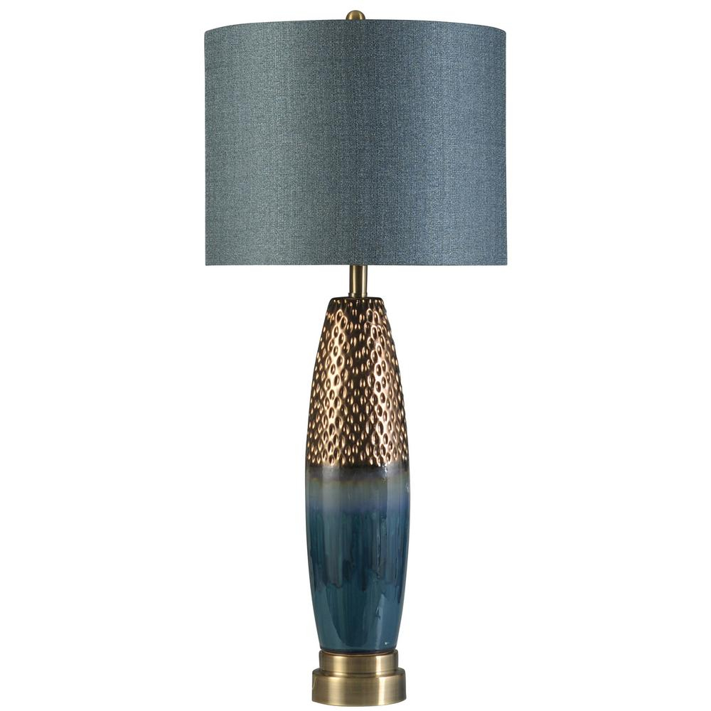 Stylecraft 37 In Blue Copper Table Lamp With Bedford Styrene Shade inside measurements 1000 X 1000