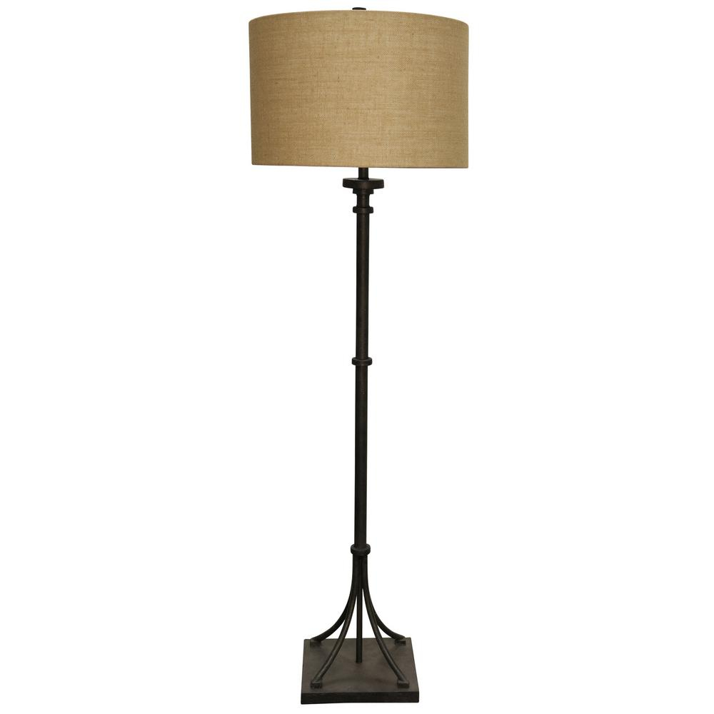 Stylecraft 64 In Industrial Bronze Floor Lamp With Beige Hardback Fabric Shade intended for size 1000 X 1000