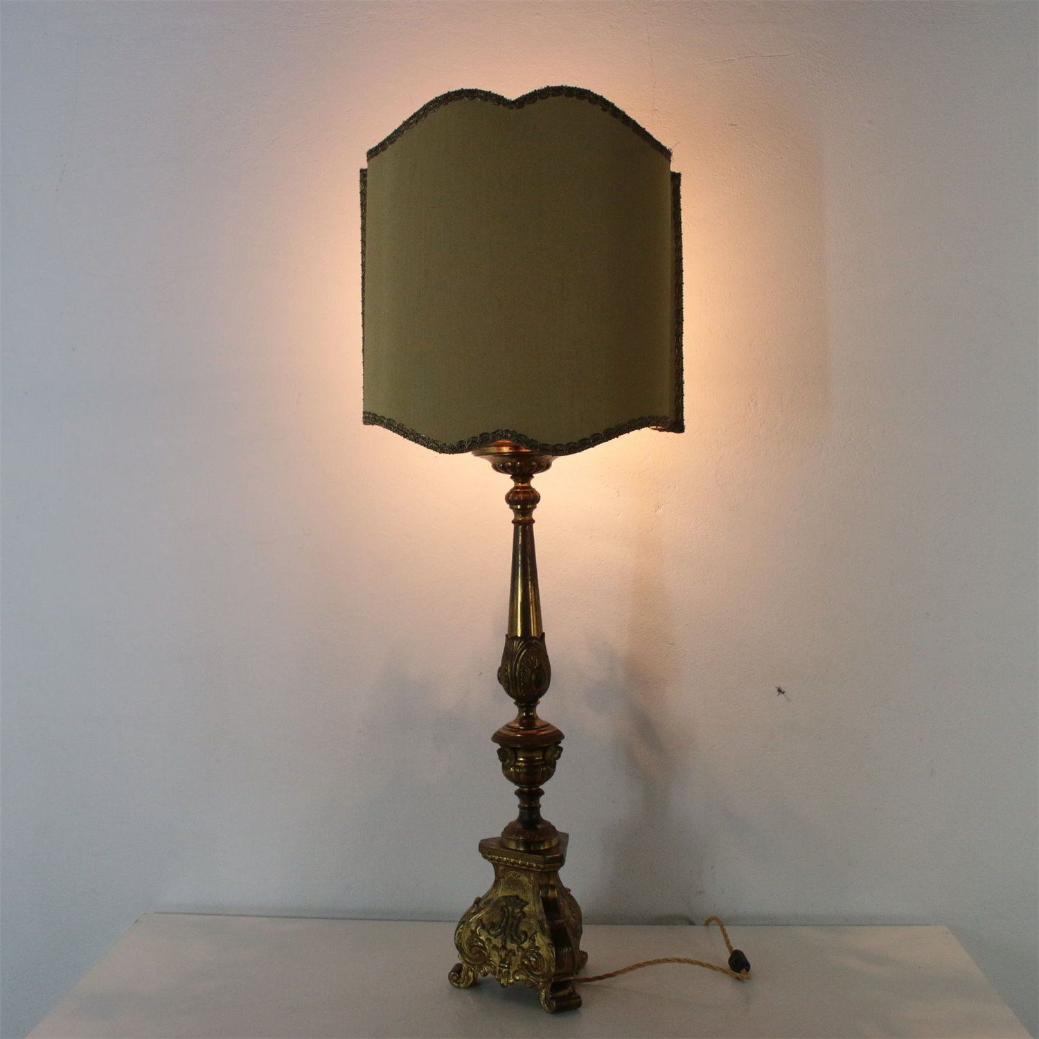Table Lamp With Lampshade Brass Sheet Italy Early 1900s In throughout measurements 1500 X 1500