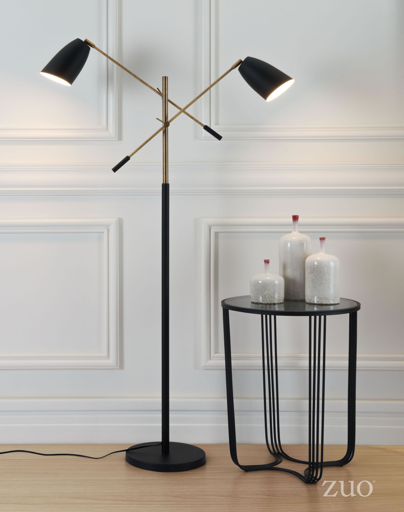 Tanner Floor Lamp Matt Black Brass Products Adjustable in proportions 1580 X 2000