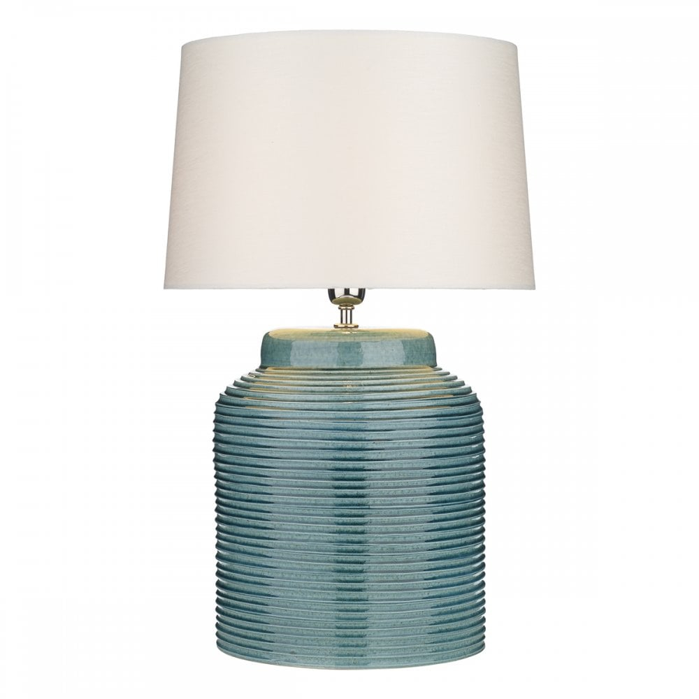 Tidal Blue Table Lamp Ribbed Baseclassic White Shade with proportions 1000 X 1000