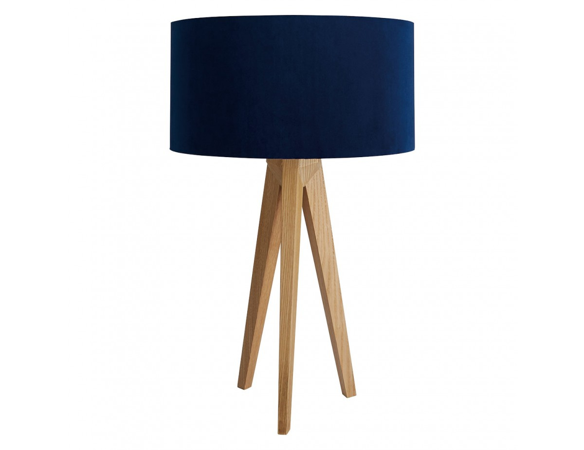 Tripod Oak Wooden Table Lamp With Blue Velvet Shade intended for proportions 1200 X 925