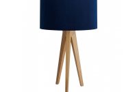 Tripod Oak Wooden Table Lamp With Blue Velvet Shade throughout sizing 1200 X 925