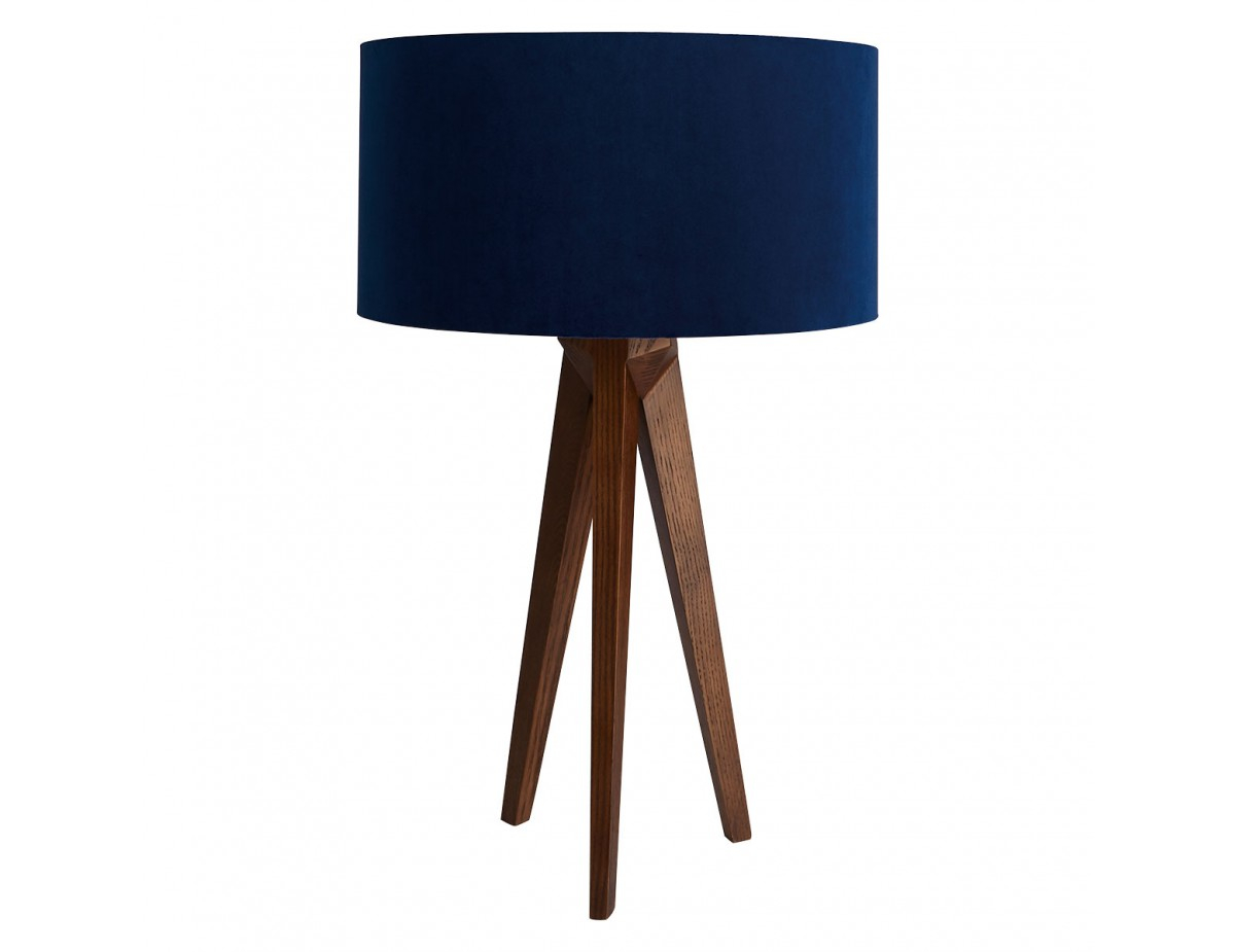 Tripod Walnut Wooden Table Lamp With Blue Velvet Shade with regard to proportions 1200 X 925