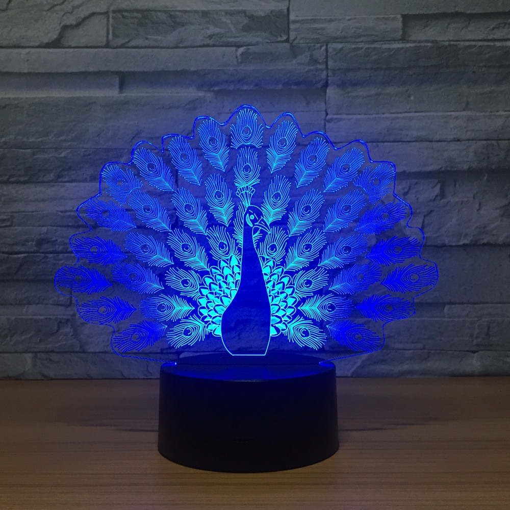 Us 1194 40 Offpeacock Spreads Tail Peafowl 3d Night Light Vision Stereo Led 3d Illusion Table Lamp 7 Color Changing Lamp Boy Child Gifts In Led regarding measurements 1000 X 1000