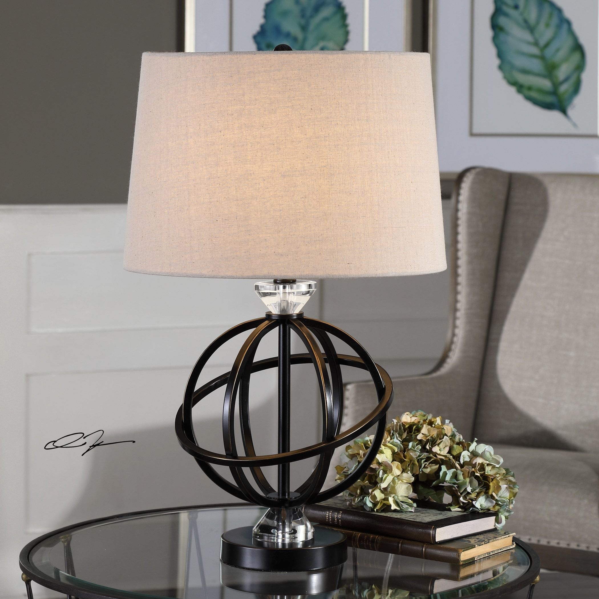 Uttermost Armilla Gloss Black Metal Orb Table Lamp Beige with regard to dimensions 2100 X 2100