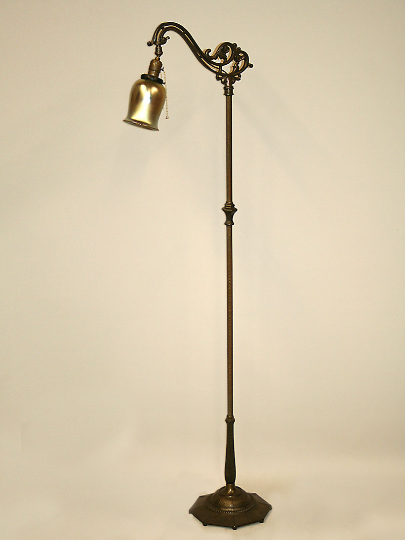 Vintage Art Deco Bridge Floor Lamp W Faux Hammered Hex Base C 1930 for measurements 800 X 1067