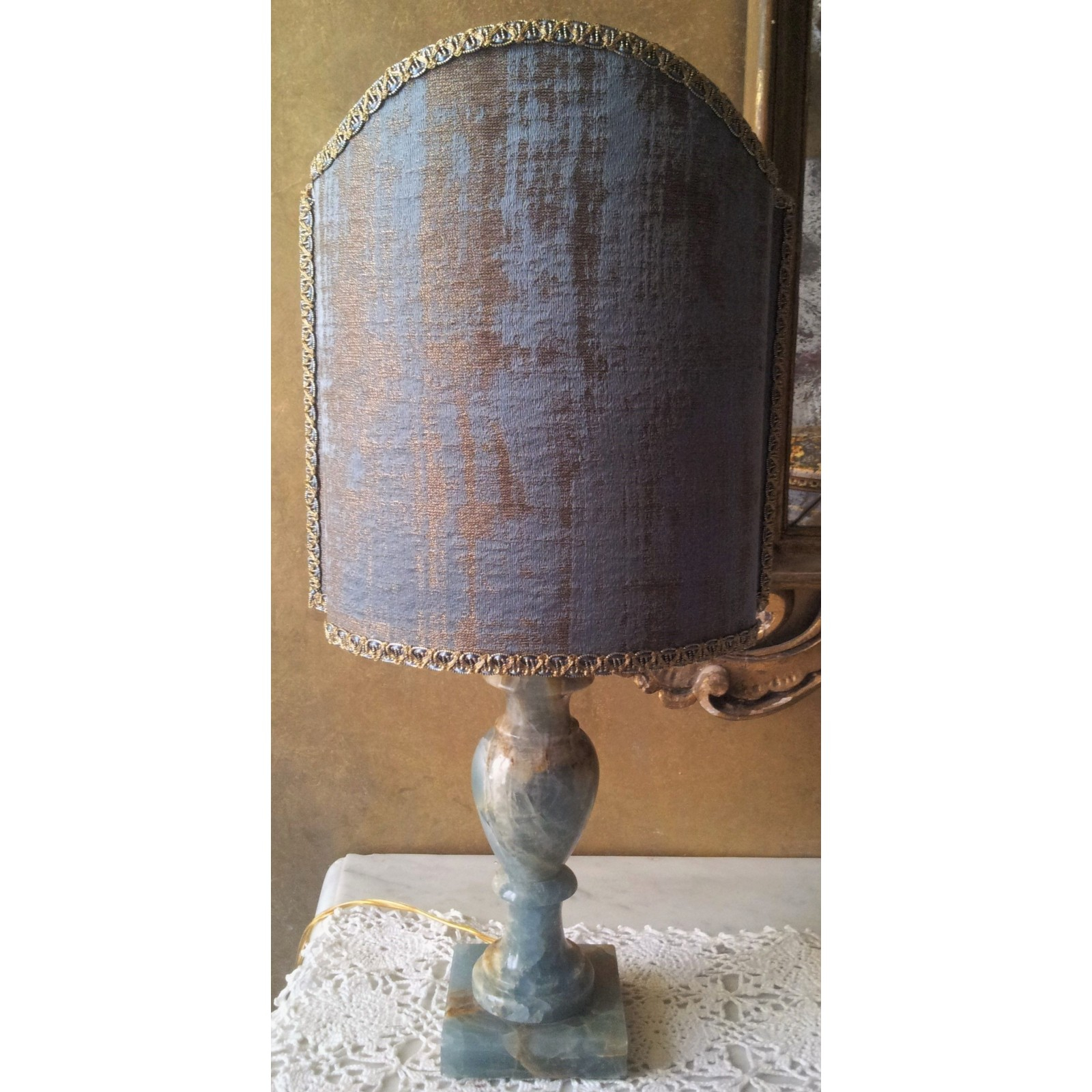 Vintage Blue Onyx Table Lamp With Blue And Gold Rubelli Fabric in size 1600 X 1600