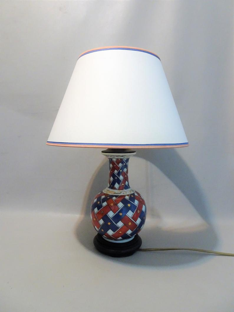 Vintage Red White Blue Ceramic Table Lamp With Fabric Lampshade Years 80 Standing Table Lamp Bedside Cabinet Bedside for sizing 794 X 1059
