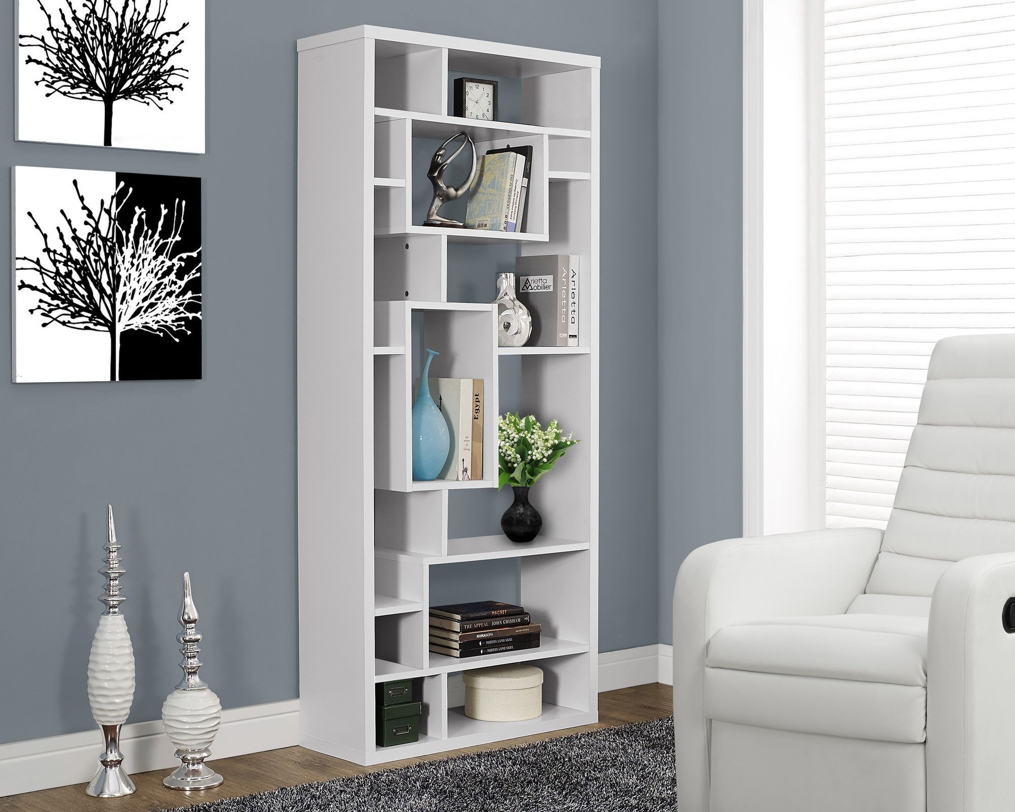 72 Tall Modern Bookcase In White Finish Living Room intended for proportions 2000 X 1600
