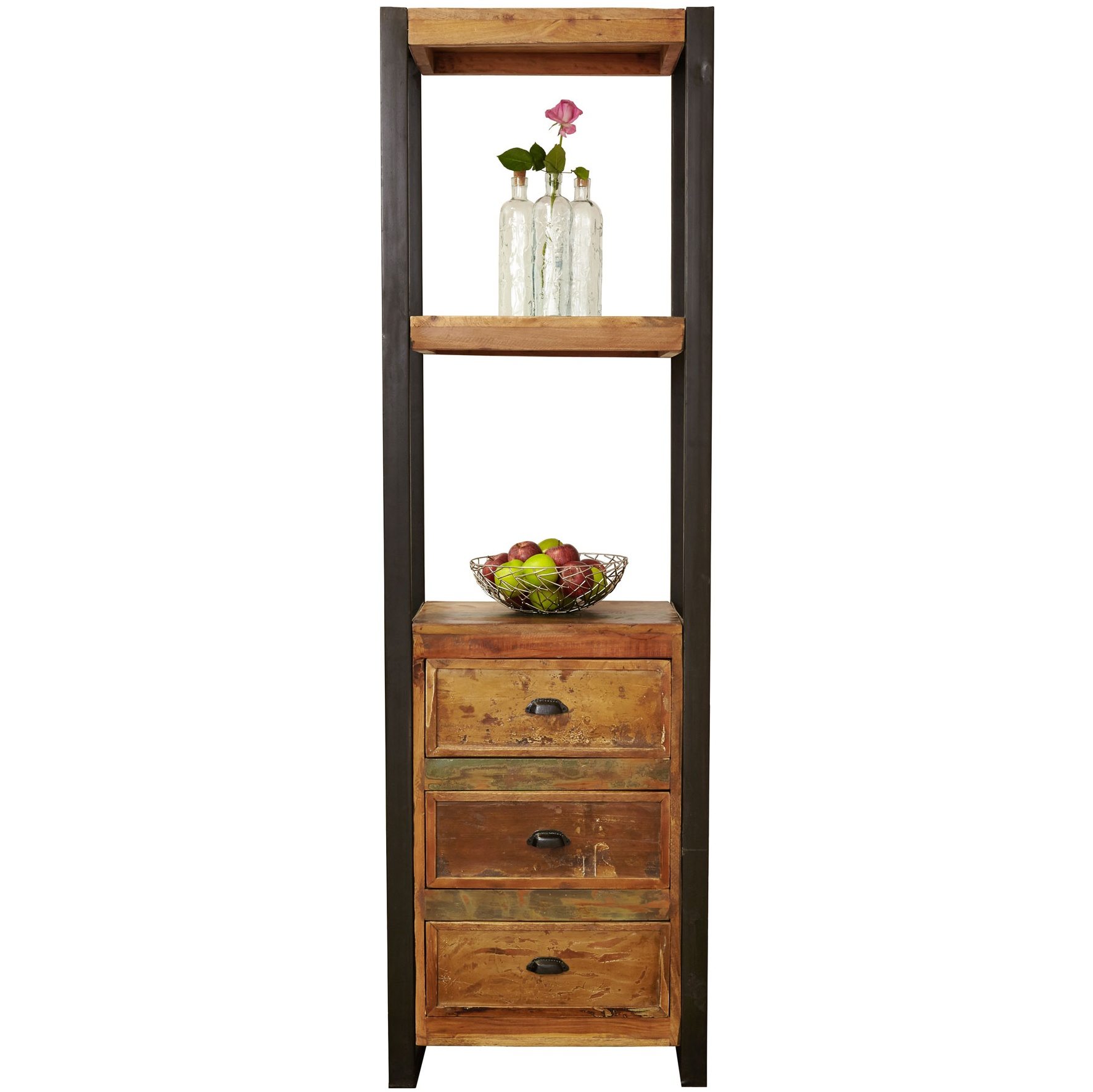 Accrington Reclaimed Wood Narrow Bookcase With Drawers within sizing 1772 X 1771