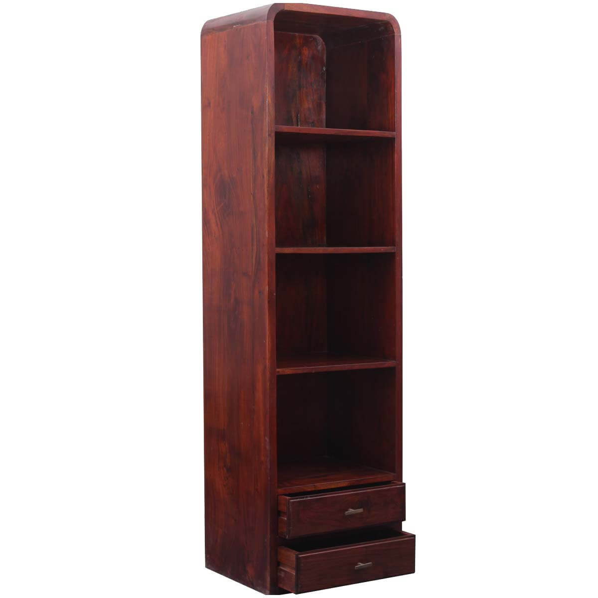 Aldeburgh 4 Open Shelf Solid Wood Tall Narrow Bookcase With Drawers inside measurements 1200 X 1200