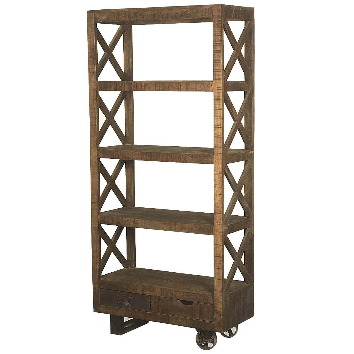 Arezzo 4 Open Shelf Industrial Solid Wood Bookcase With Drawers intended for proportions 1200 X 1200